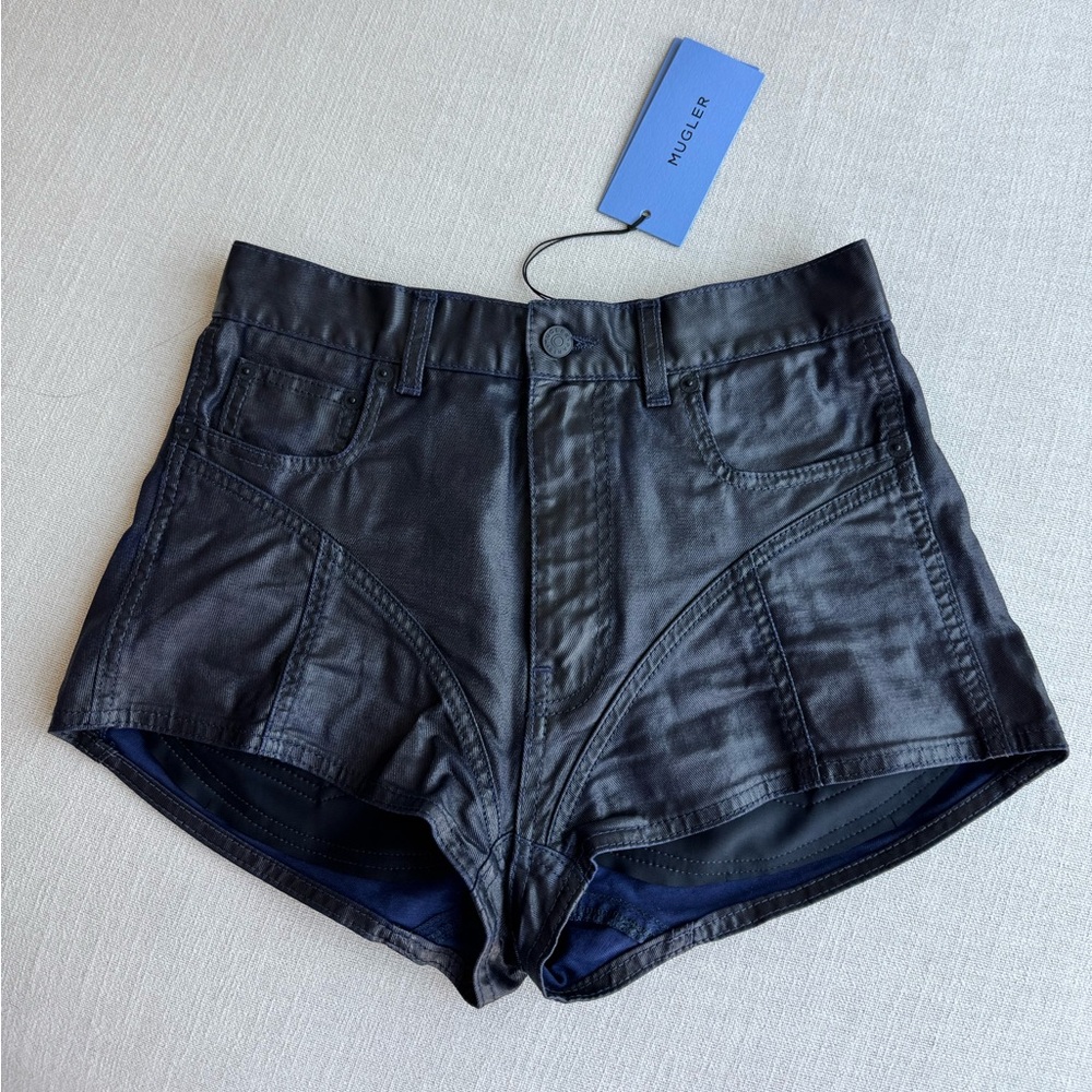 Mugler Navy Denim Shorts